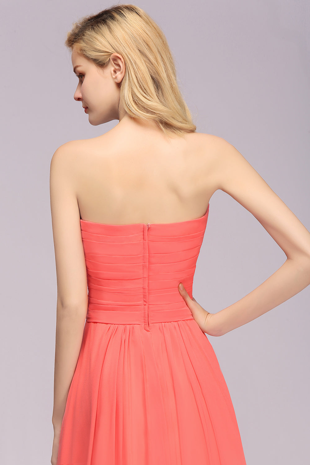 Simple Long Sweetheart Strapless A-line Bridesmaid Dress with Flower Simple Long Sweetheart Strapless A-line Bridesmaid Dress with Flower