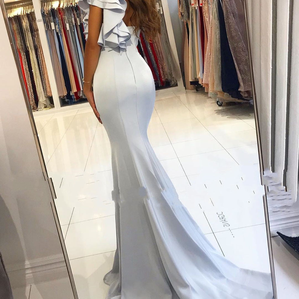 
                  
                    Simple Mermaid One Shoulder Backless Satin Long Prom Dress-BIZTUNNEL
                  
                