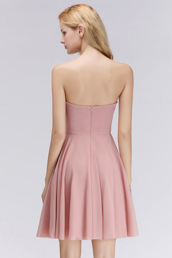 Simple Short A-line Sweetheart Pink Bridesmaid Dress-BIZTUNNEL