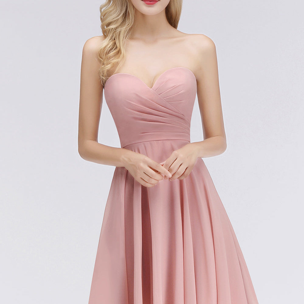 Simple Short A-line Sweetheart Pink Bridesmaid Dress – BIZTUNNEL