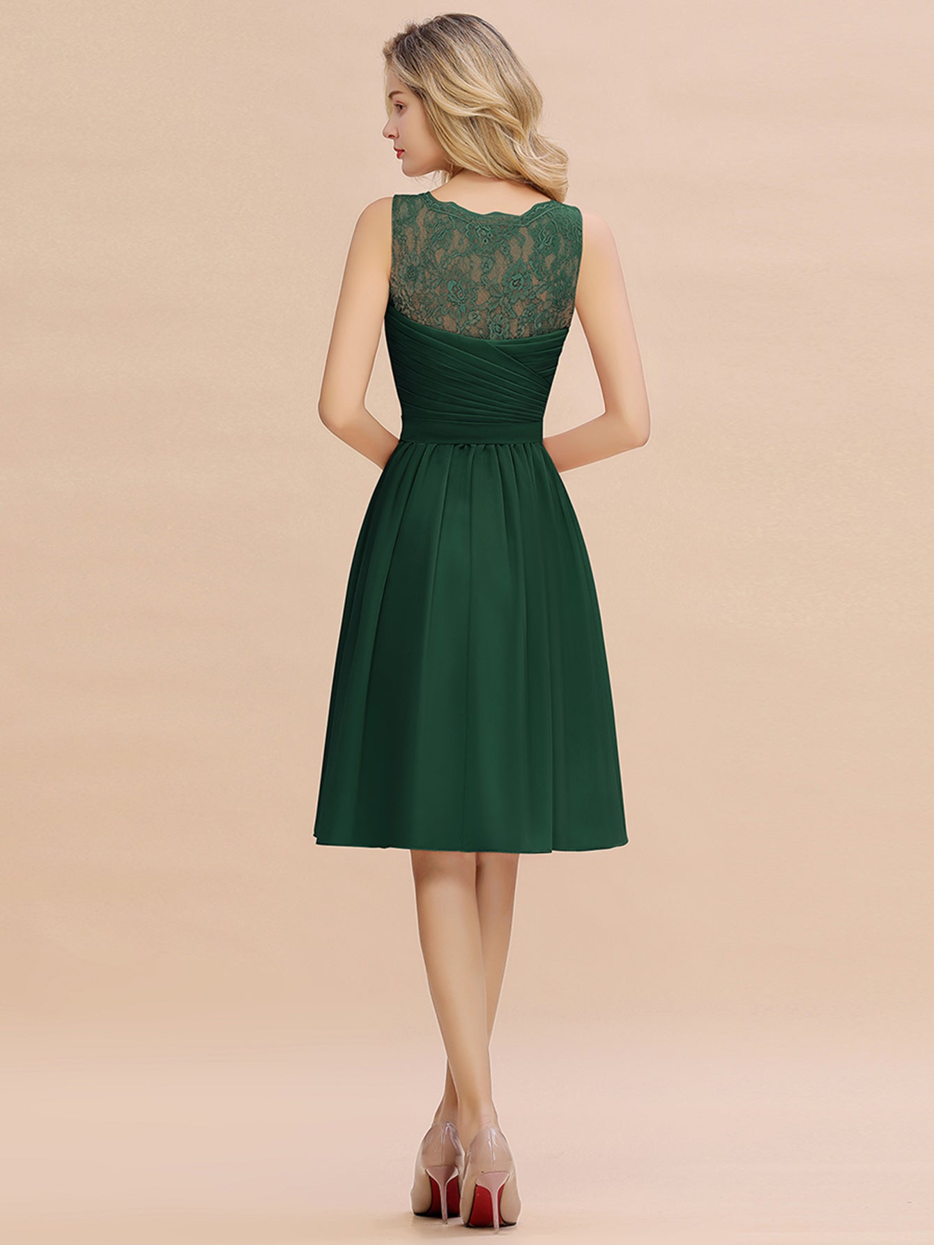 Simple Short A Line V-neck Knee Length Chiffon Bridesmaid Dress Dark Green / US4 Simple Short A Line V-neck Knee Length Chiffon Bridesmaid Dress Dark Green / US4