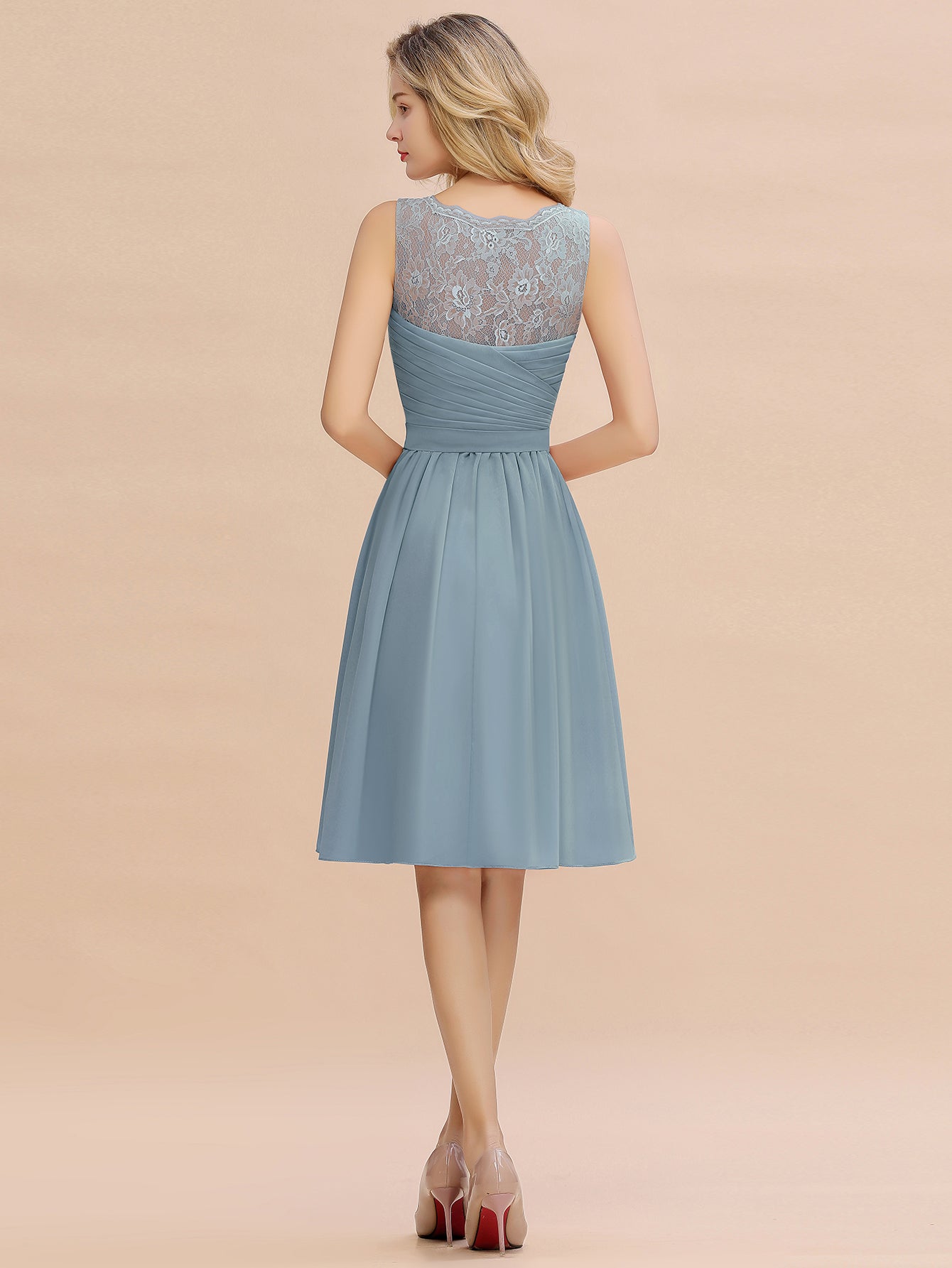 Simple Short A Line V-neck Knee Length Chiffon Bridesmaid Dress Dark Green / US4 Simple Short A Line V-neck Knee Length Chiffon Bridesmaid Dress Dark Green / US4