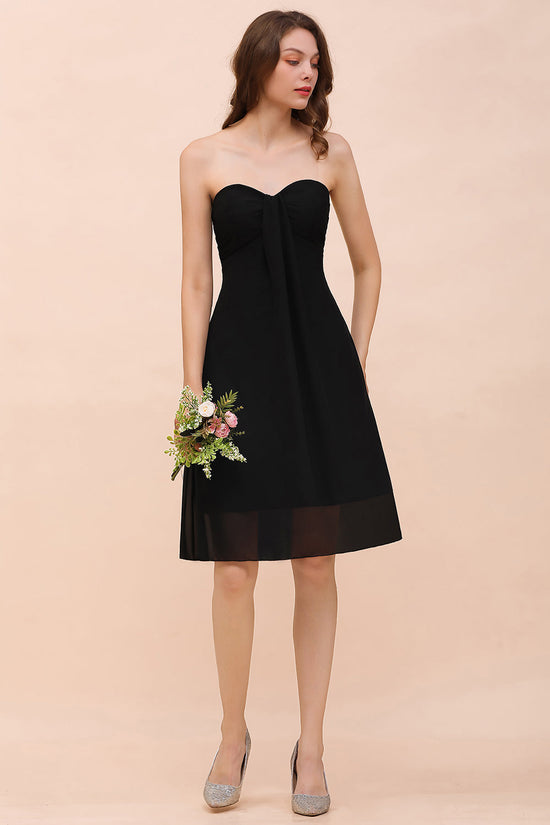 Load image into Gallery viewer, Simple Short Strapless A-line Chiffon Backless Black Bridesmaid Dress-BIZTUNNEL
