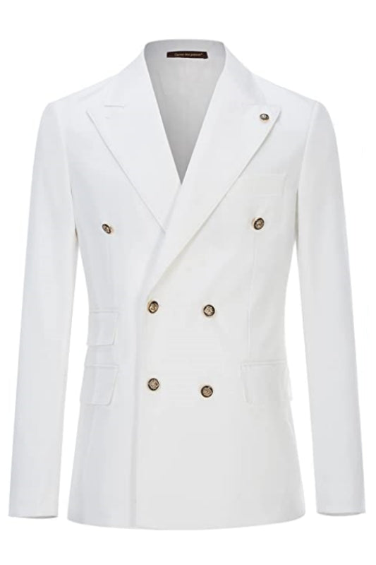 Bancroft Simple White Double Breasted Peaked Lapel Prom Suits
