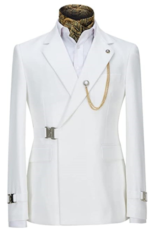 Aries Simple White Notched Lapel Prom Suits For Men