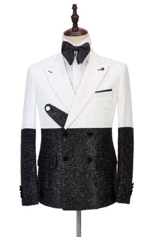 Spencer Simple White Peaked Lapel Double Breasted Slim Fit Men Suits For Prom