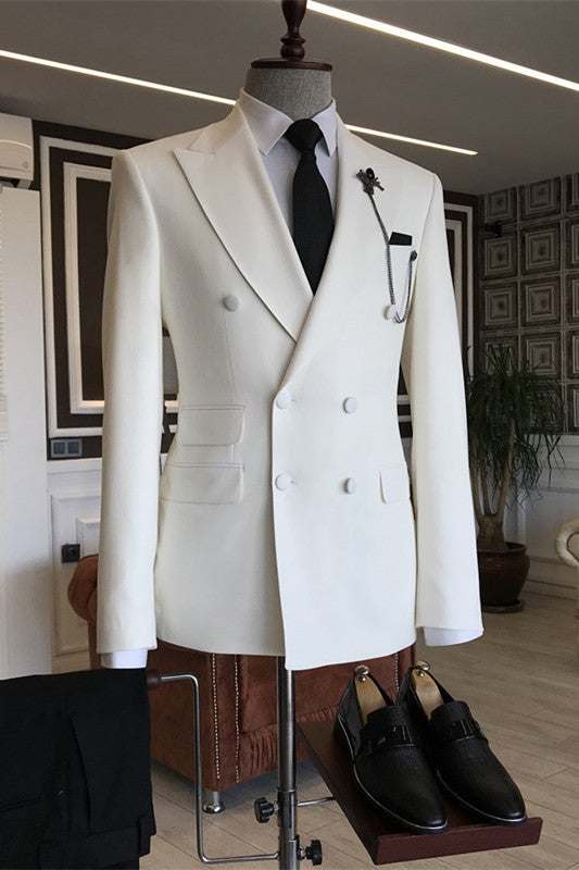 Chris Simple White Peaked Lapel Two Pieces Men Suits For Prom