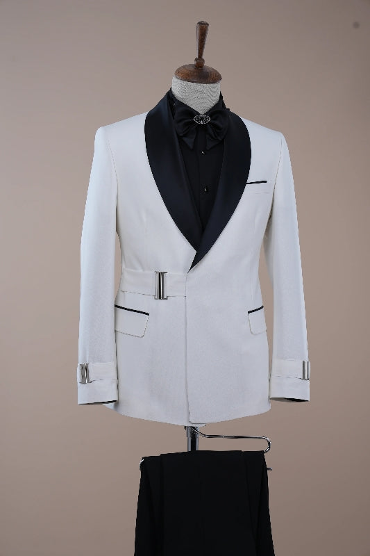 Alvis Simple White Shawl Lapel Slim Fit Two Pieces Wedding Suits