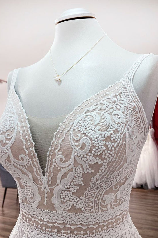 Charger l&amp;#39;image dans la galerie, Simply Long A-line Tulle Lace Open Back Wedding Dresses-BIZTUNNEL
