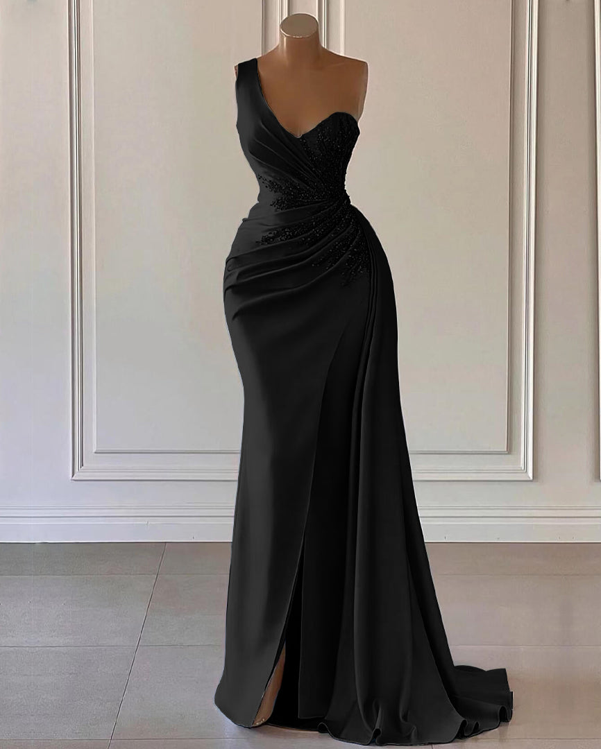extravagant prom dresses Sky Blue One Shoulder Luxury Ruffles Mermaid Prom Dress with Split – BIZTUNNEL