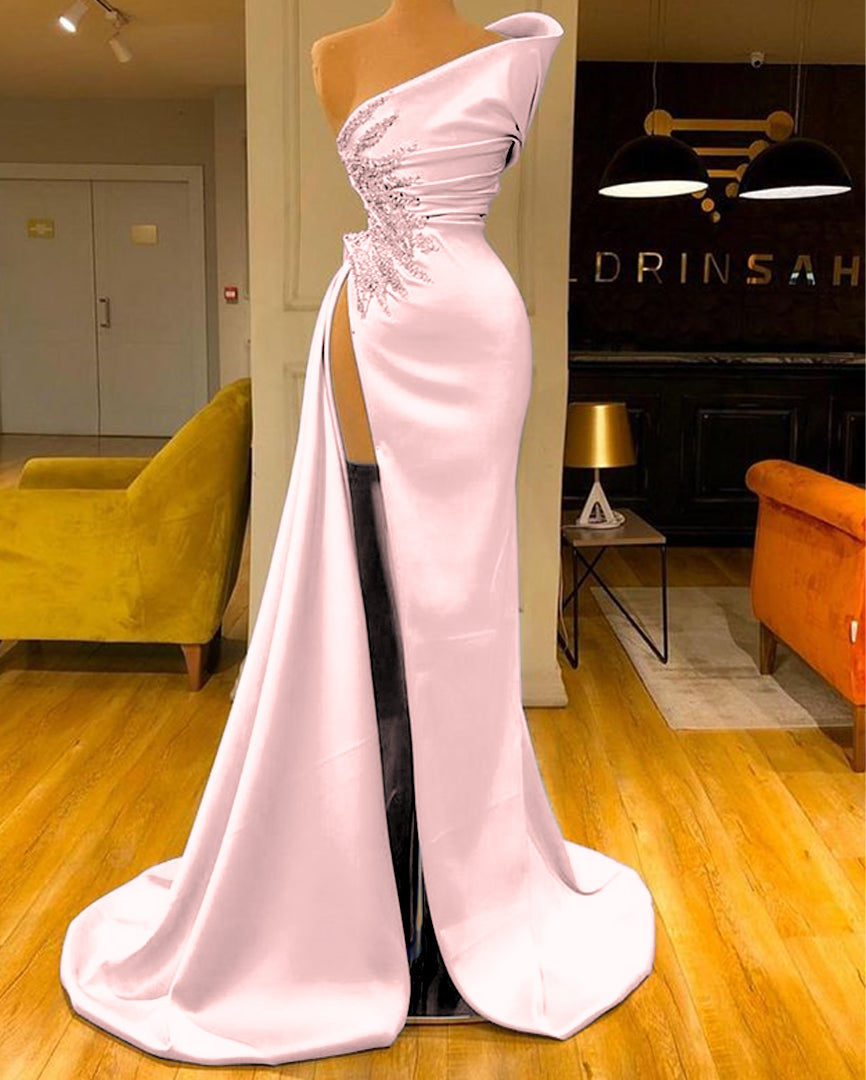 Sky Blue Sleeveless Long Mermaid Front Slit Evening Dress with Beads BIZTUNNEL Sky Blue Sleeveless Long Mermaid Front Slit Evening Dress with Beads BIZTUNNEL