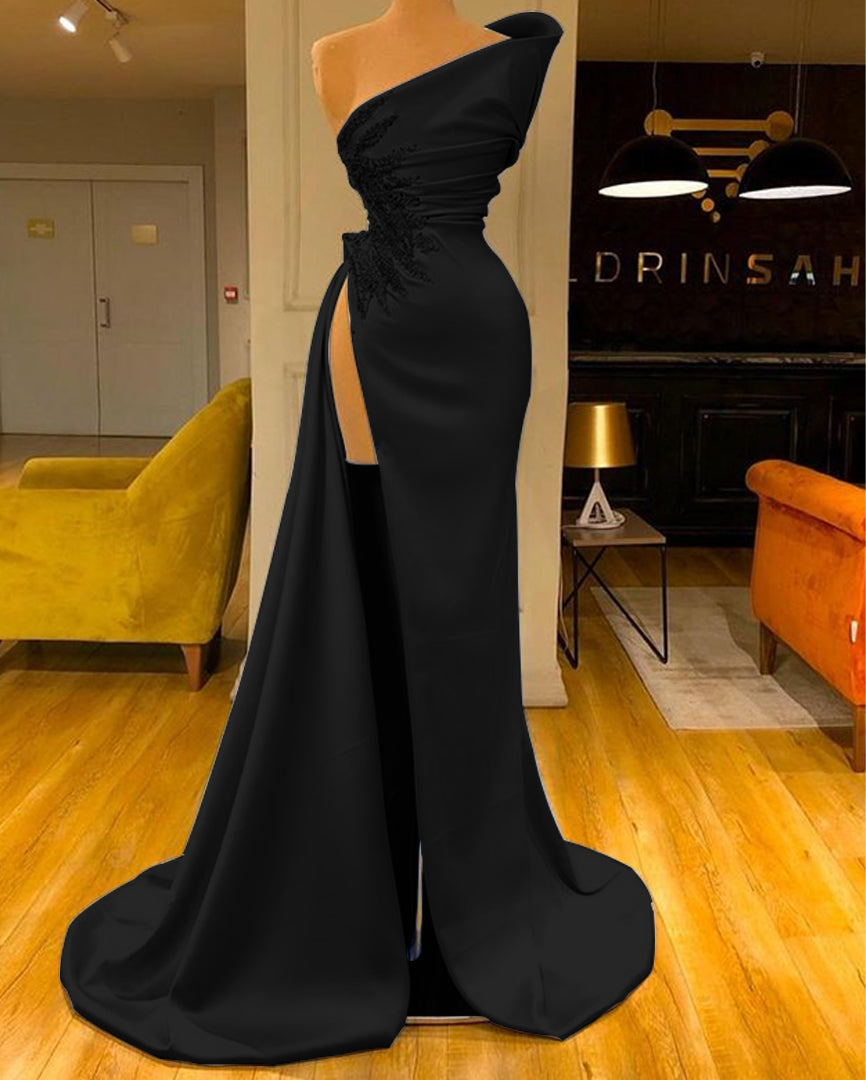 Sky Blue Sleeveless Long Mermaid Front Slit Evening Dress with Beads BIZTUNNEL Sky Blue Sleeveless Long Mermaid Front Slit Evening Dress with Beads BIZTUNNEL