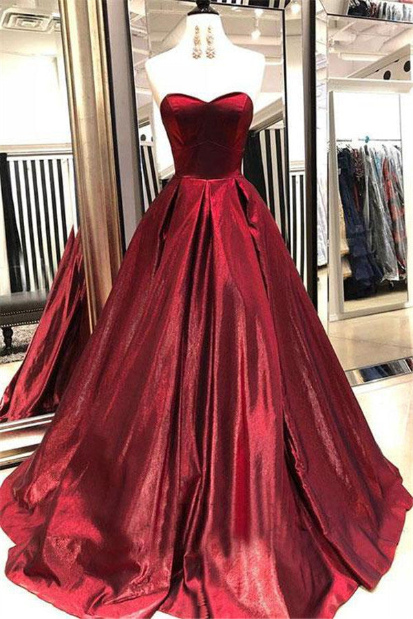 Load image into Gallery viewer, Sleek Long A-line Sweetheart Sleeveless Burgundy Prom Dress-BIZTUNNEL
