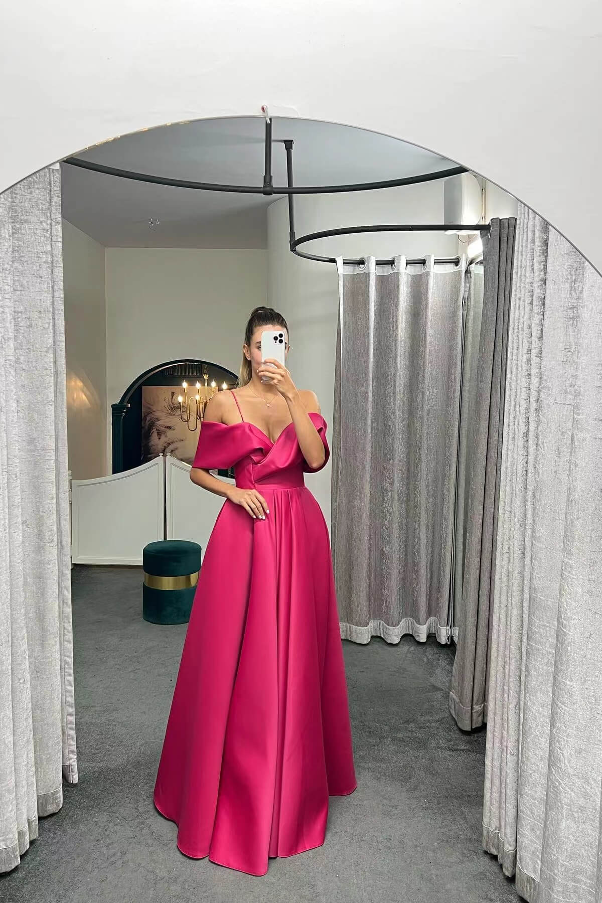 Long Spaghetti Strap Off-the-Shoulder A-Line Lace-Up Back Evening Prom BIZTUNNEL Long Spaghetti Strap Off-the-Shoulder A-Line Lace-Up Back Evening Prom BIZTUNNEL