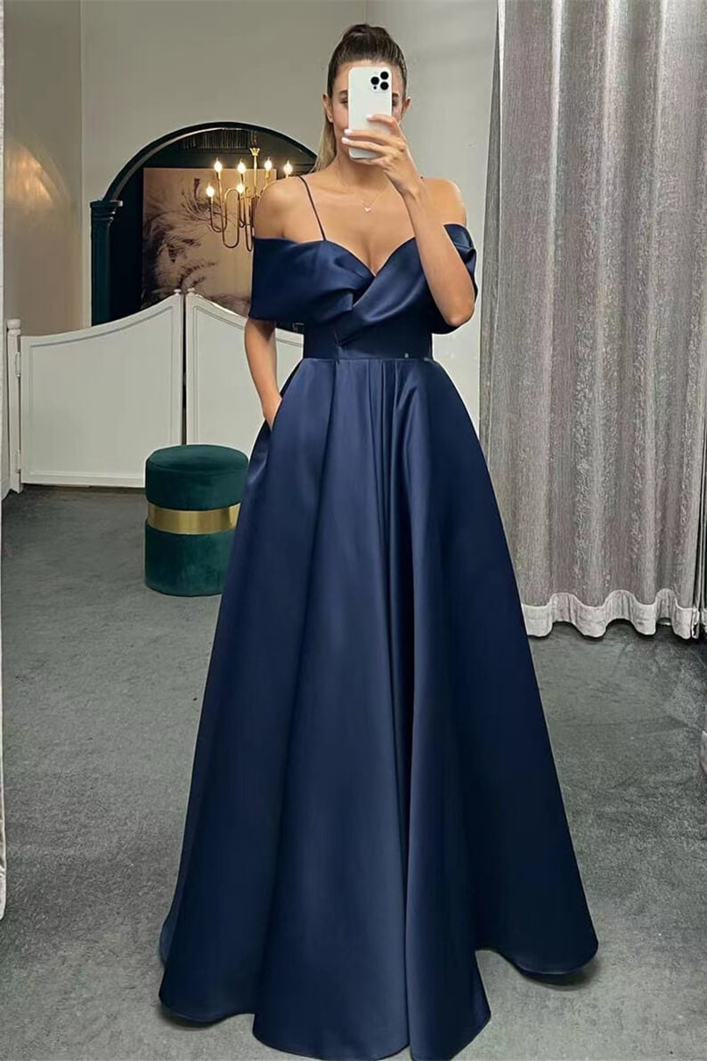 Long Spaghetti Strap Off-the-Shoulder A-Line Lace-Up Back Evening Prom Dress Long Spaghetti Strap Off-the-Shoulder A-Line Lace-Up Back Evening Prom Dress