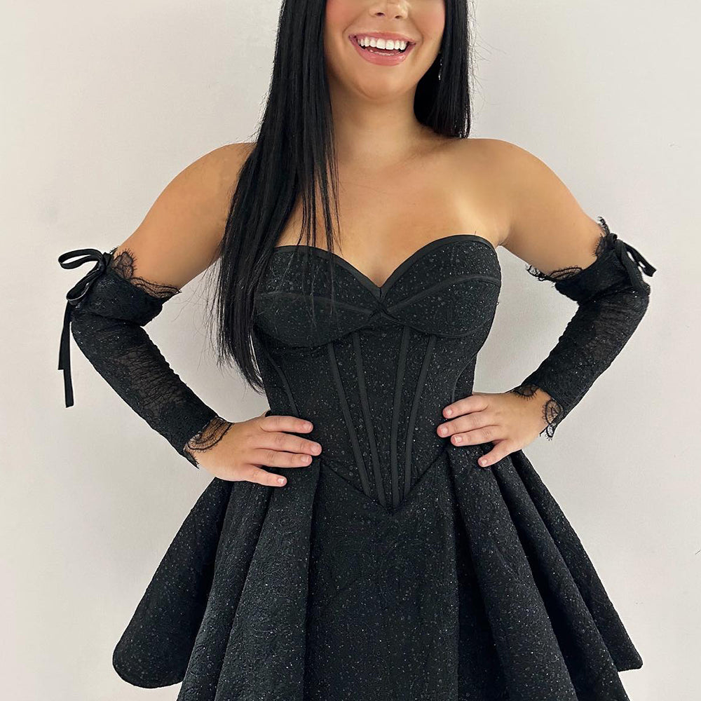 Sparkly Black Sweetheart A Line Corset Homecoming Dress Sparkly Black Sweetheart A Line Corset Homecoming Dress