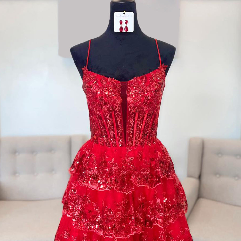 
                  
                    Sparkly Blue A Line Corset Tiered Short Homecoming Dress 
                  
                