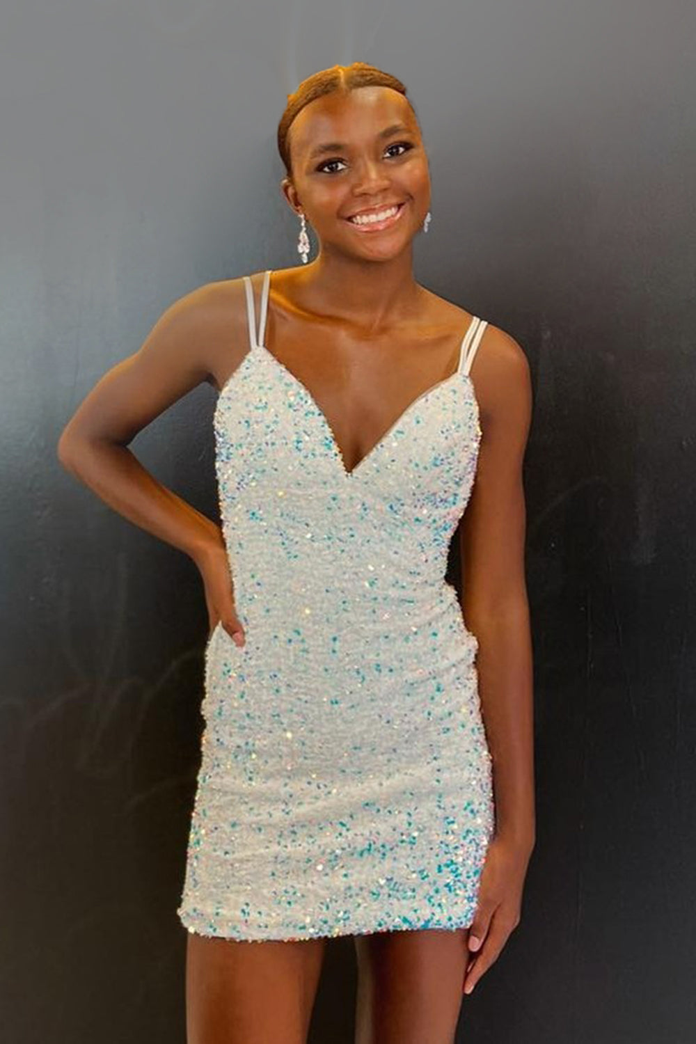 women mini homecoming dresses Sparkly Blue Backless Spaghetti Straps Tight Short Homecoming Dress –  BIZTUNNEL