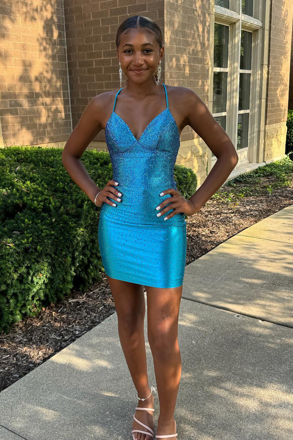 Sparkly Liaghe Beaded Tight Short Homecoming Dress with Lace-Up Back Sparkly Liaghe Beaded Tight Short Homecoming Dress with Lace-Up Back
