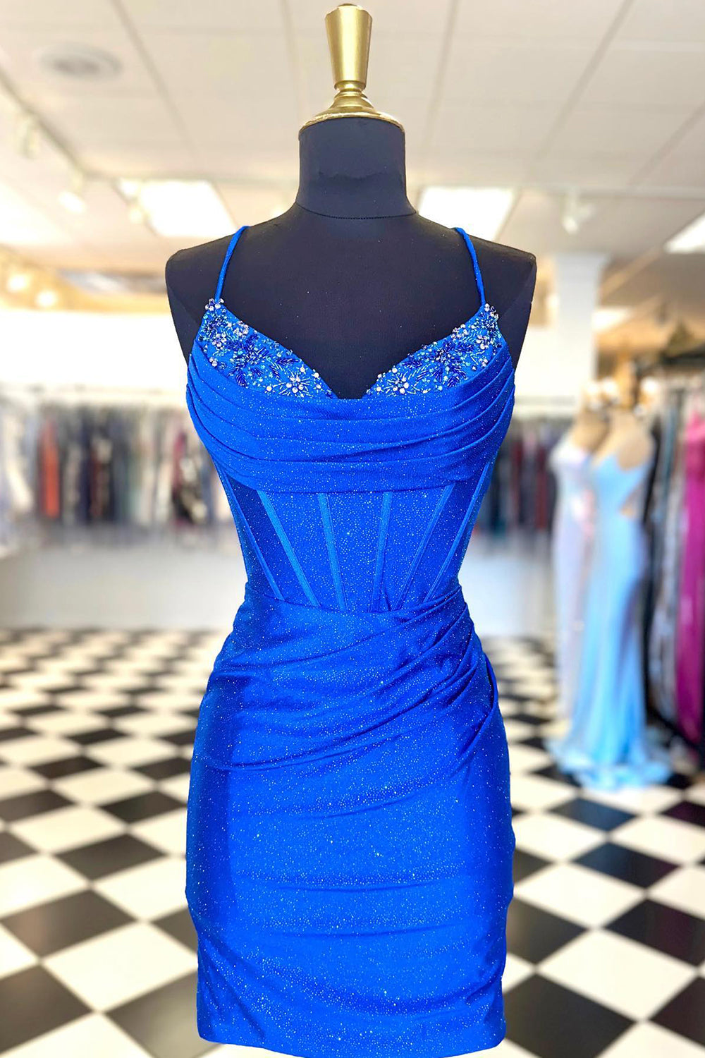 Sparkly Navy Beaded Corset Tight Short Homecoming Dress – BIZTUNNEL
