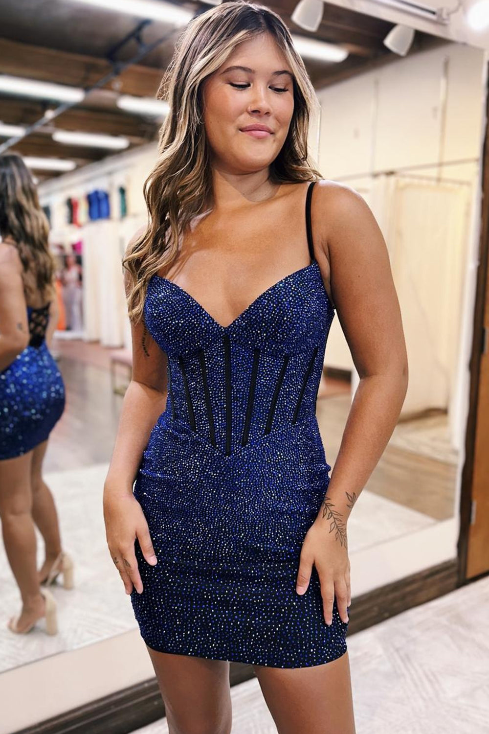 white sequin dress homecoming Dressystars White Sequin Homecoming Dress Spaghetti Straps Bodycon Sho main image 0