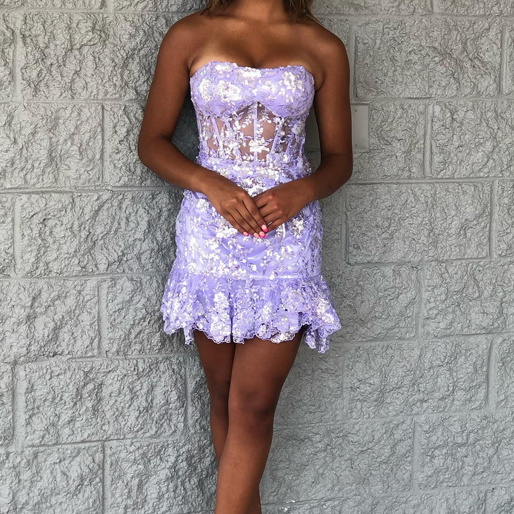 Sparkly Purple Corset Tight Short Lace Homecoming Dress Sparkly Purple Corset Tight Short Lace Homecoming Dress
