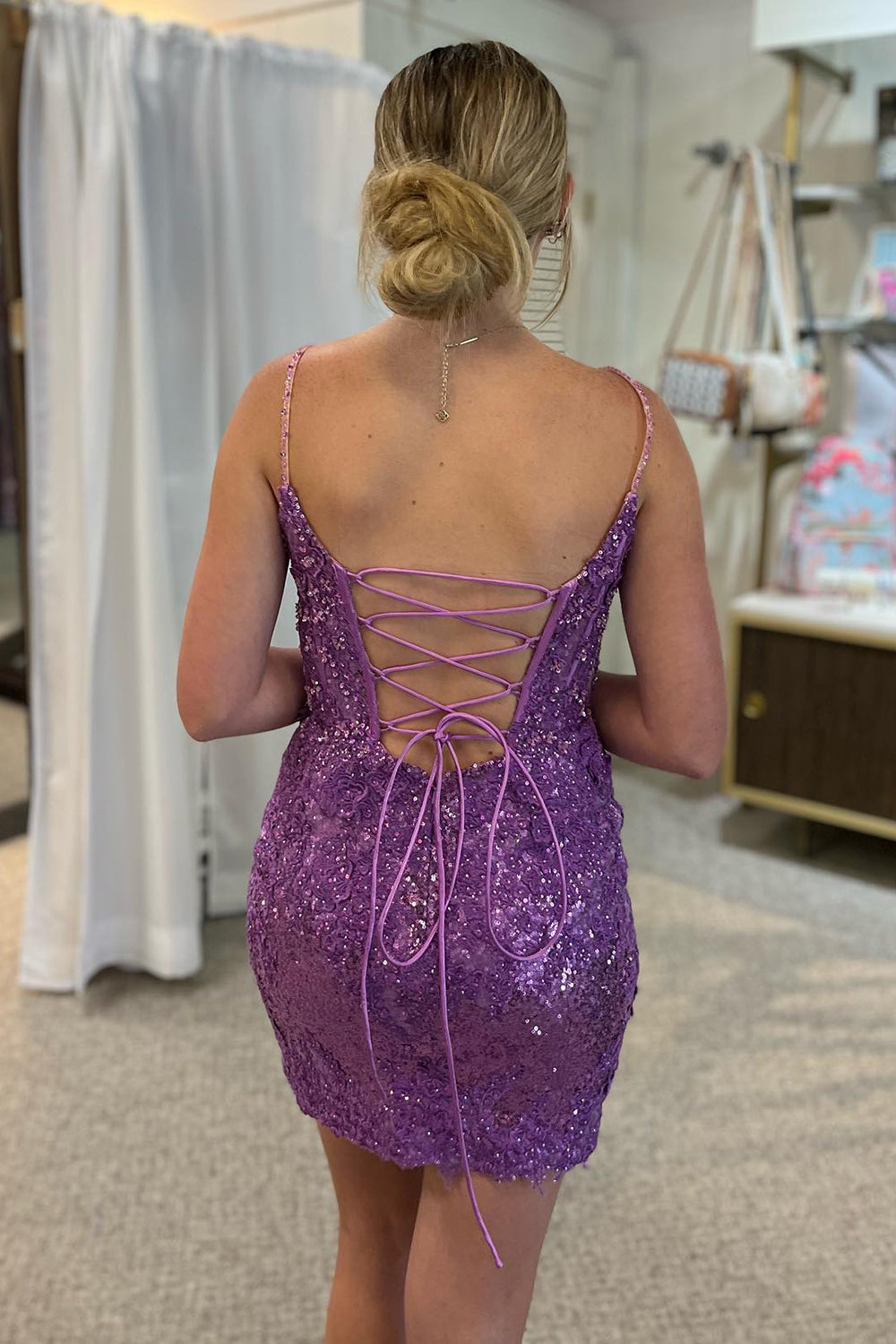 purple sparkle homecoming dress Sparkly Purple Sequin Lace-Up Tight Short Homecoming Dress