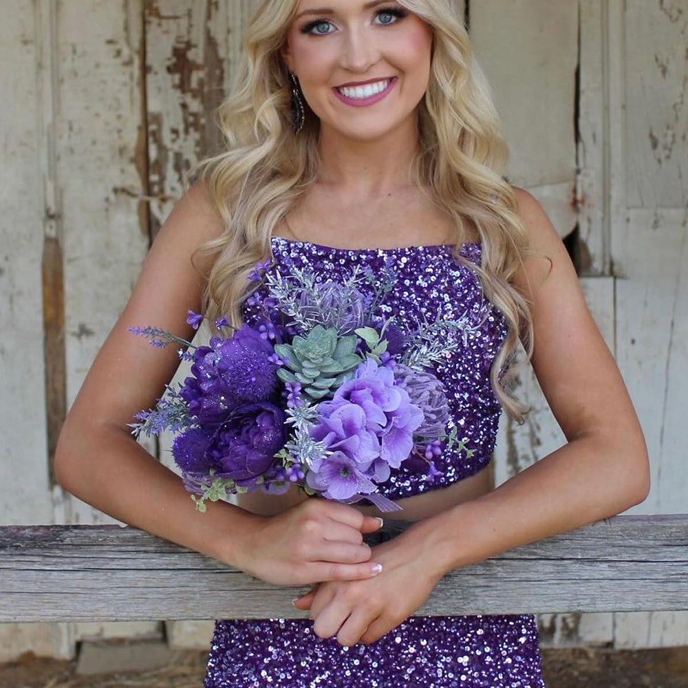 
                  
                    Sparkly Purple Spaghetti Straps Tight 2 Pieces Short Homecoming Dress
                  
                