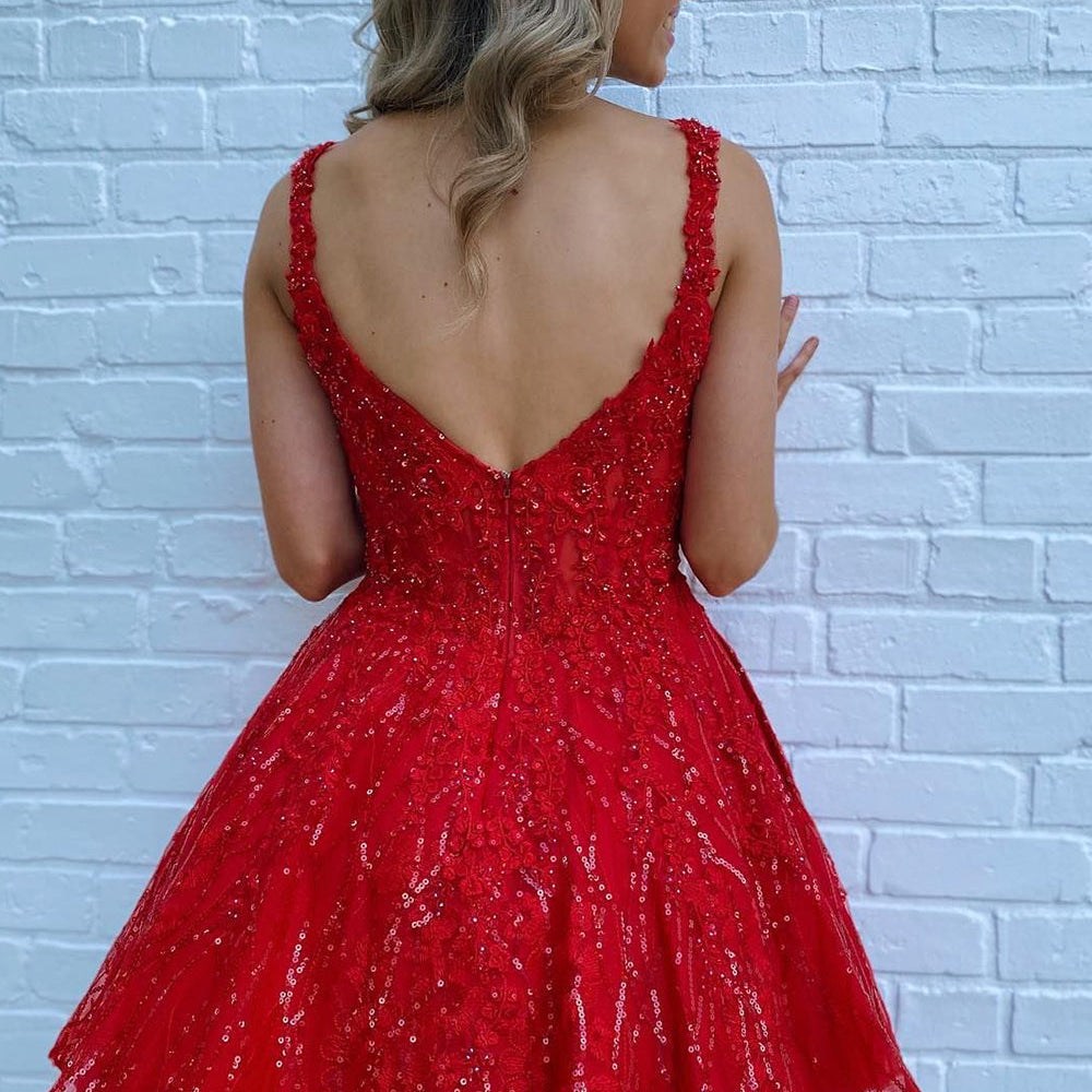 Sparkly Red Sequins A-Line Short Homecoming Dress with Pockets
