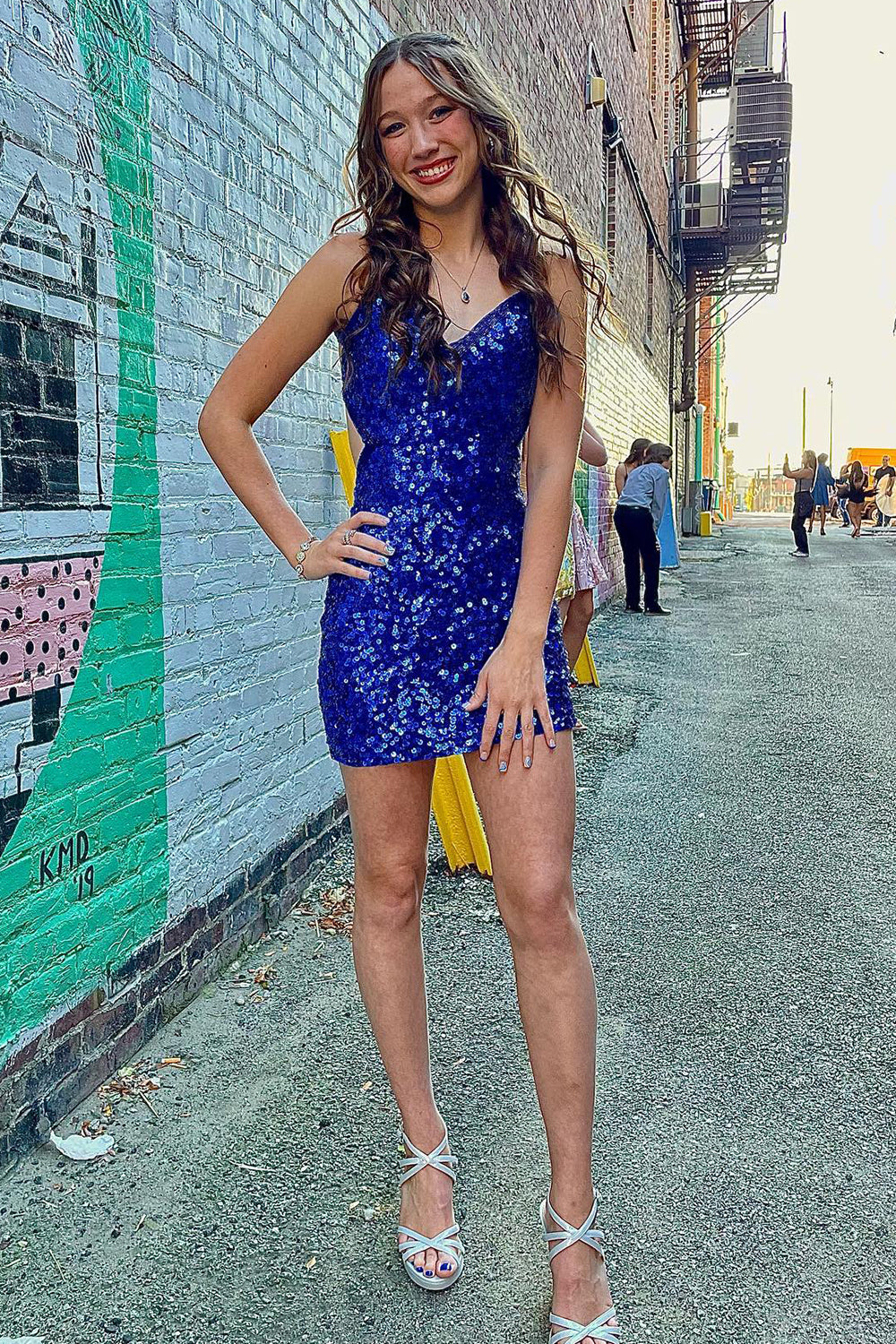 2018 holiday dresses Zapaka Women Sparkly Royal Blue Sequin Homecoming Dress Tight Short  Spaghetti Straps Lace Up Back Hoco Dress – ZAPAKA main image 1