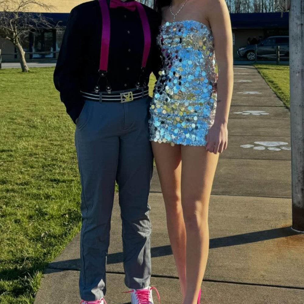 Sparkly Silver Strapless Tight Short Homecoming Dress with Sequins 