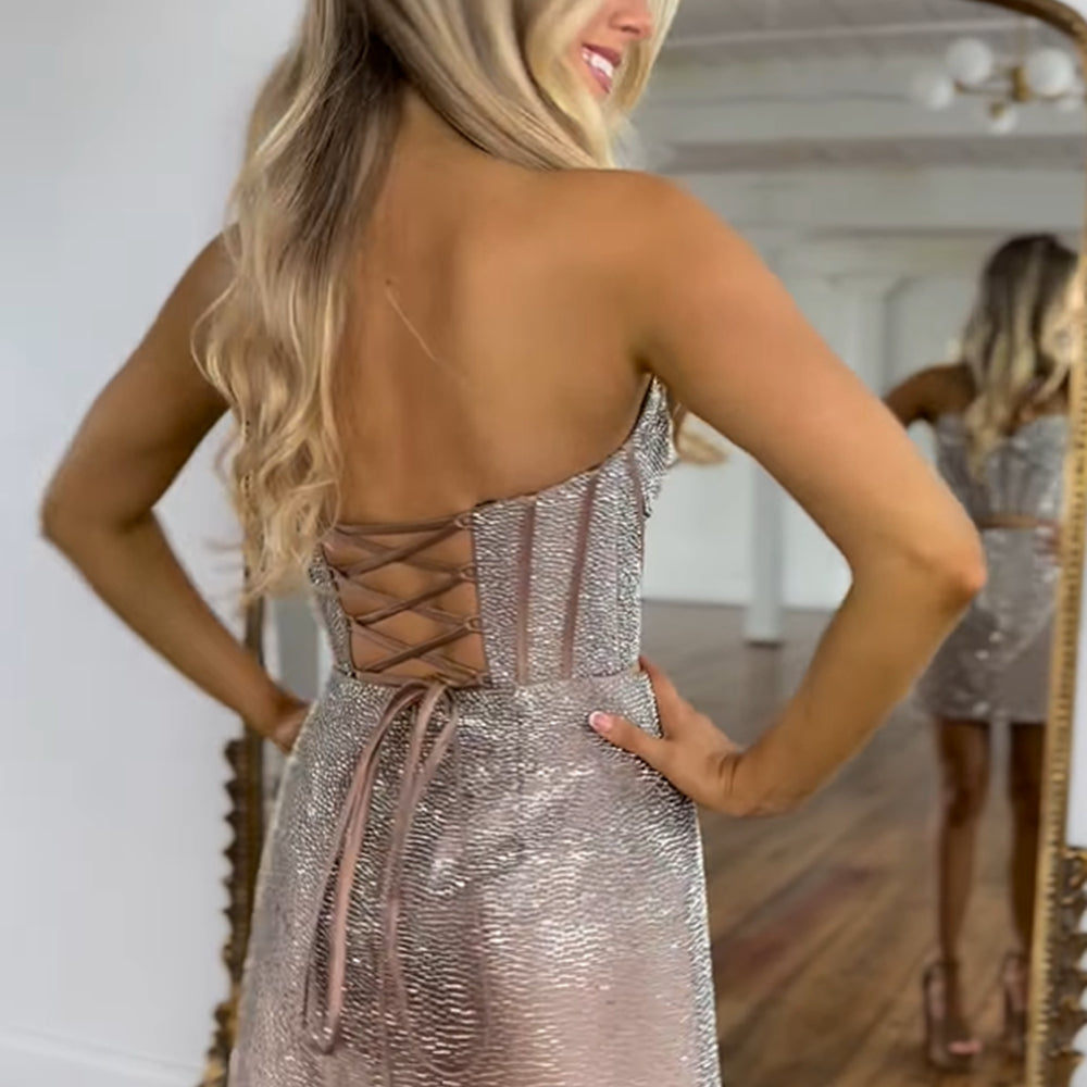 rose gold tight short dress Rose Gold Sequins Spaghetti Straps Mini Homecoming Dress, Sexy Sheath Demodresses