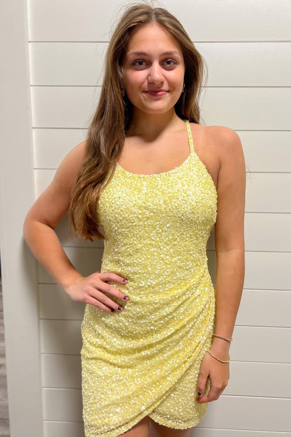 sparkly yellow homecoming dress Bodycon Strapless Yellow Sequins Short Homecoming Dress MD4050702 Dressmeet