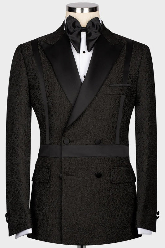 Spencer Chic Black Peaked Lapel Double Breasted Wedding Men Suits