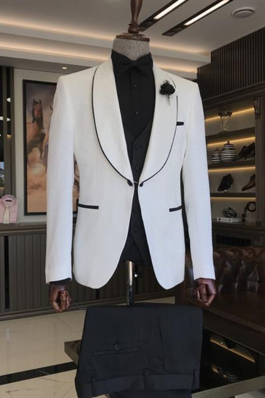 SSdul Simple White Shawl Lapel Two Pieces Men Suit For Wedding
