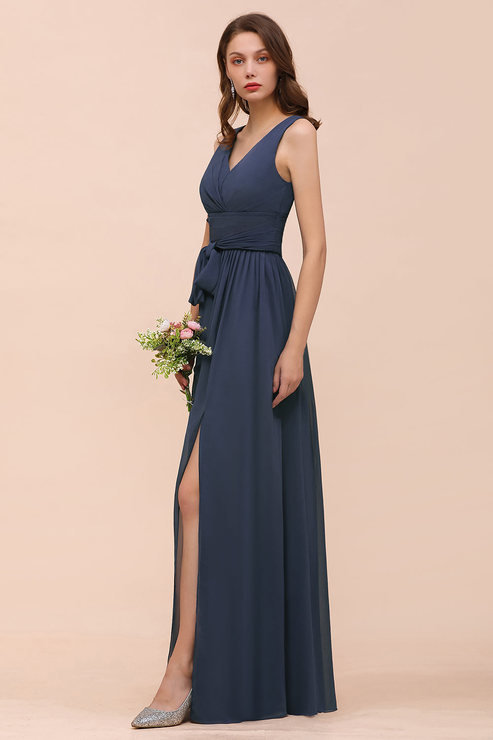 Long Sleeves Chiffon Dress with V-neck Stormy Plus Size