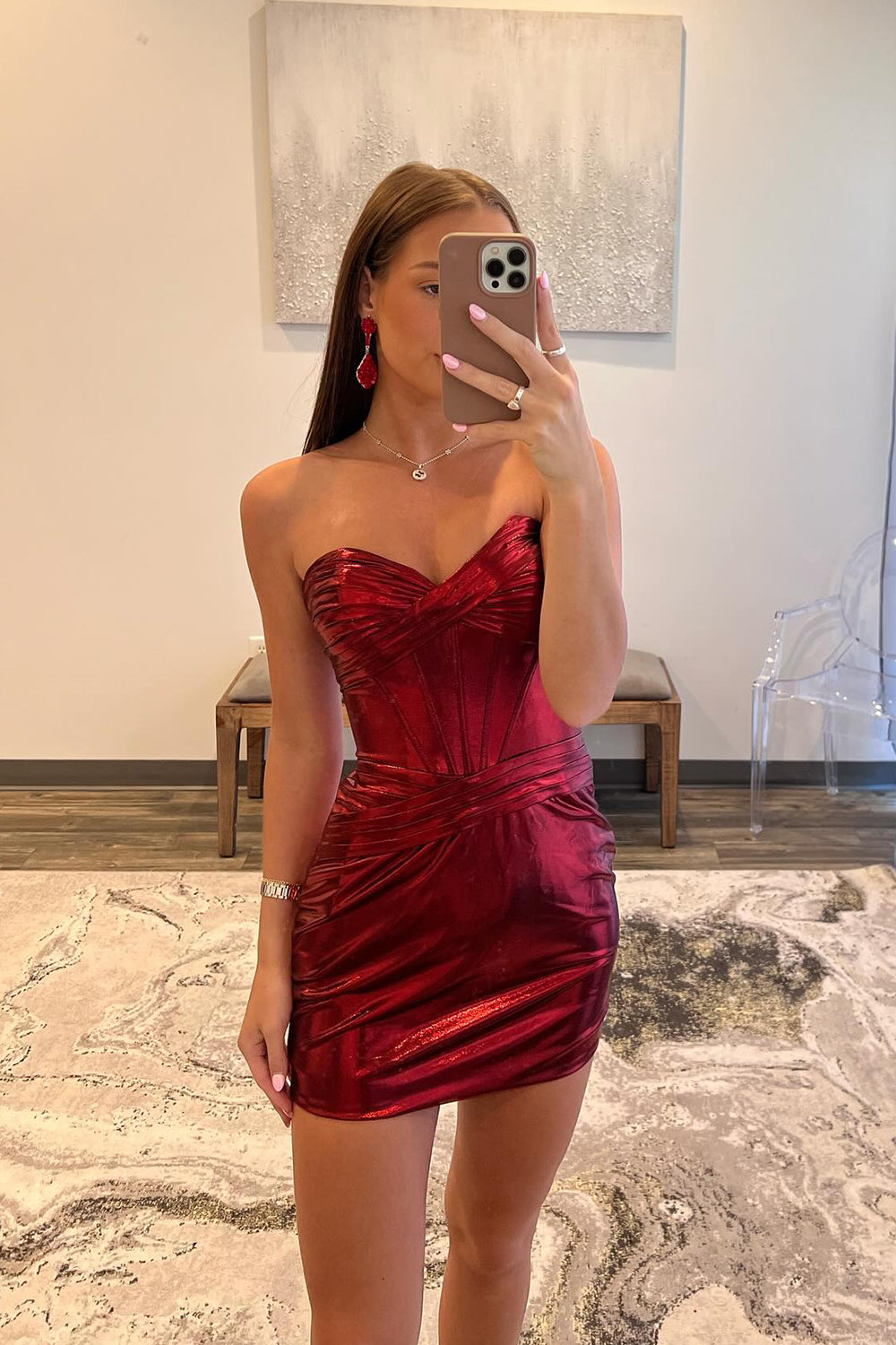 Strapless Hot Pink Corset Tight Short Homecoming Dress Strapless Hot Pink Corset Tight Short Homecoming Dress