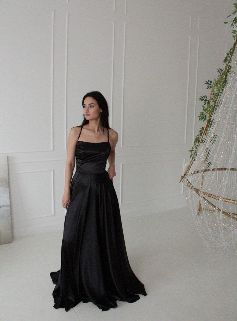 Satin A-Line Prom Dress, Spaghetti Straps with Side Slit BIZTUNNEL Satin A-Line Prom Dress, Spaghetti Straps with Side Slit BIZTUNNEL