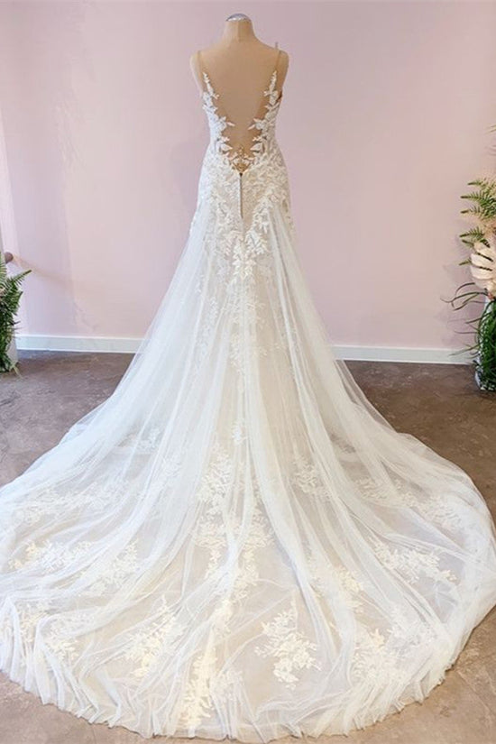 Long Sweetheart A-Line Tulle Appliques Lace Wedding Dress