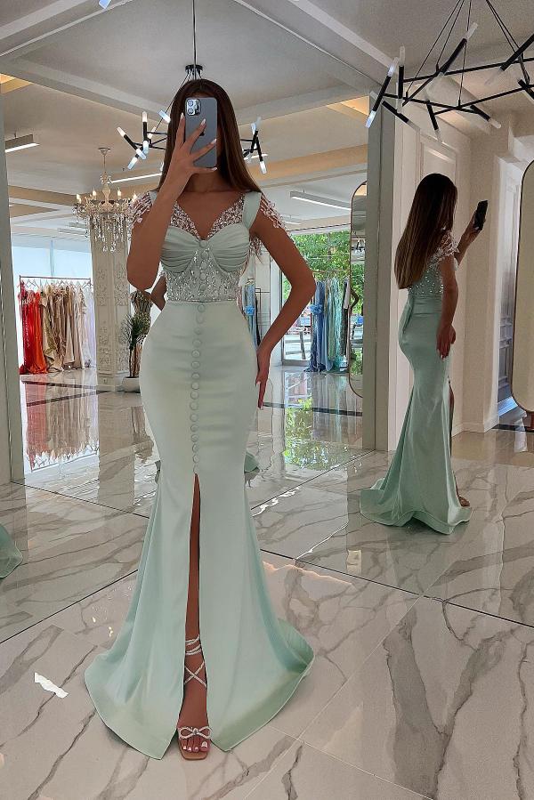 Stunning Long Mermaid Sweetheart Satin Sequins Prom Dress with Slit-BIZTUNNEL