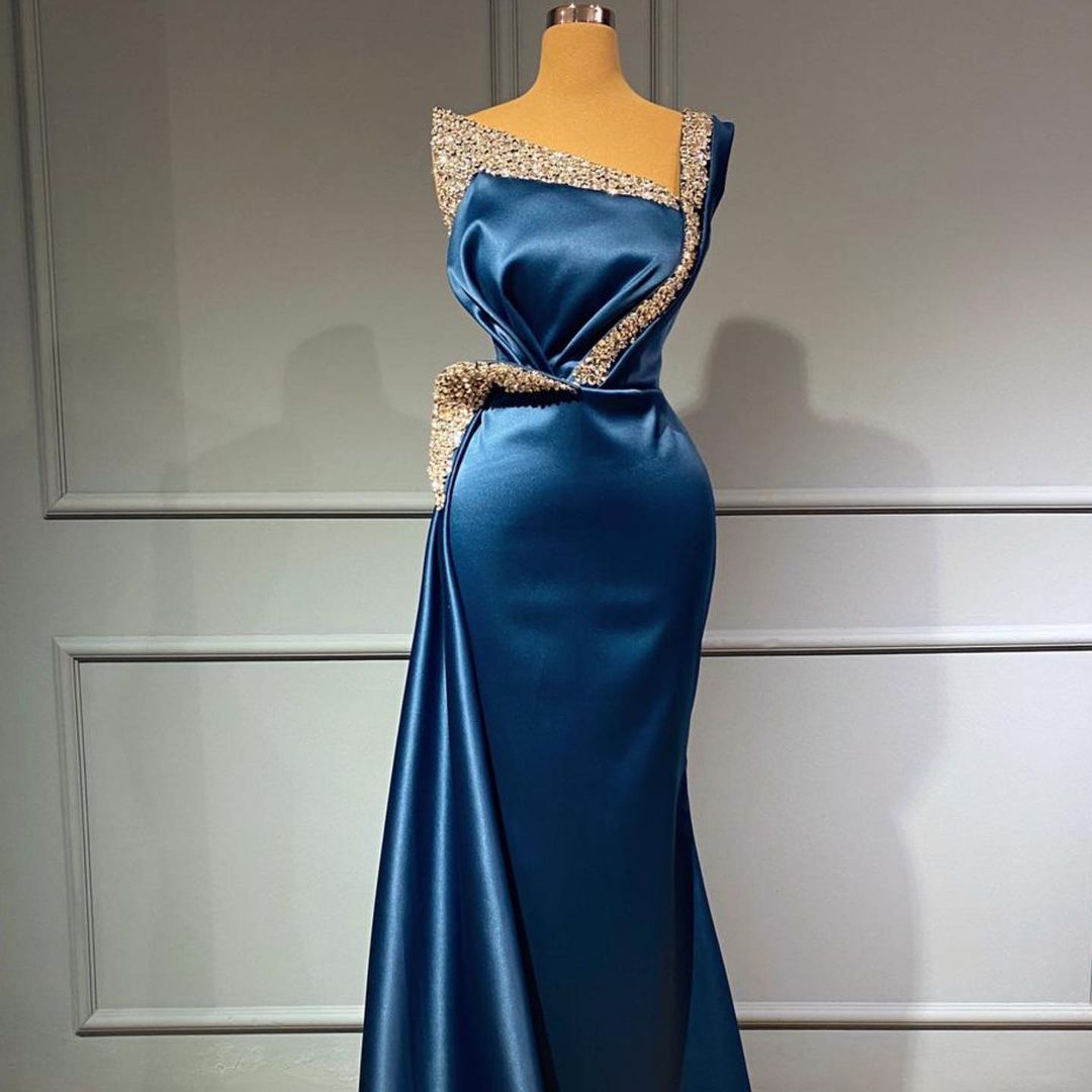 Stunning Long One shoulder Stretch Satin Mermaid Prom Dress-BIZTUNNEL