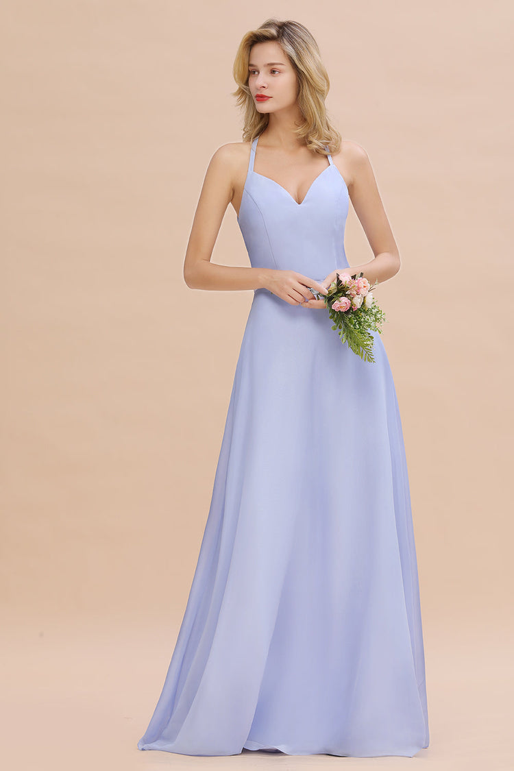 A-Line Pleated Spaghetti Strap Chiffon Bridesmaid Dress in Mulberry main image 0