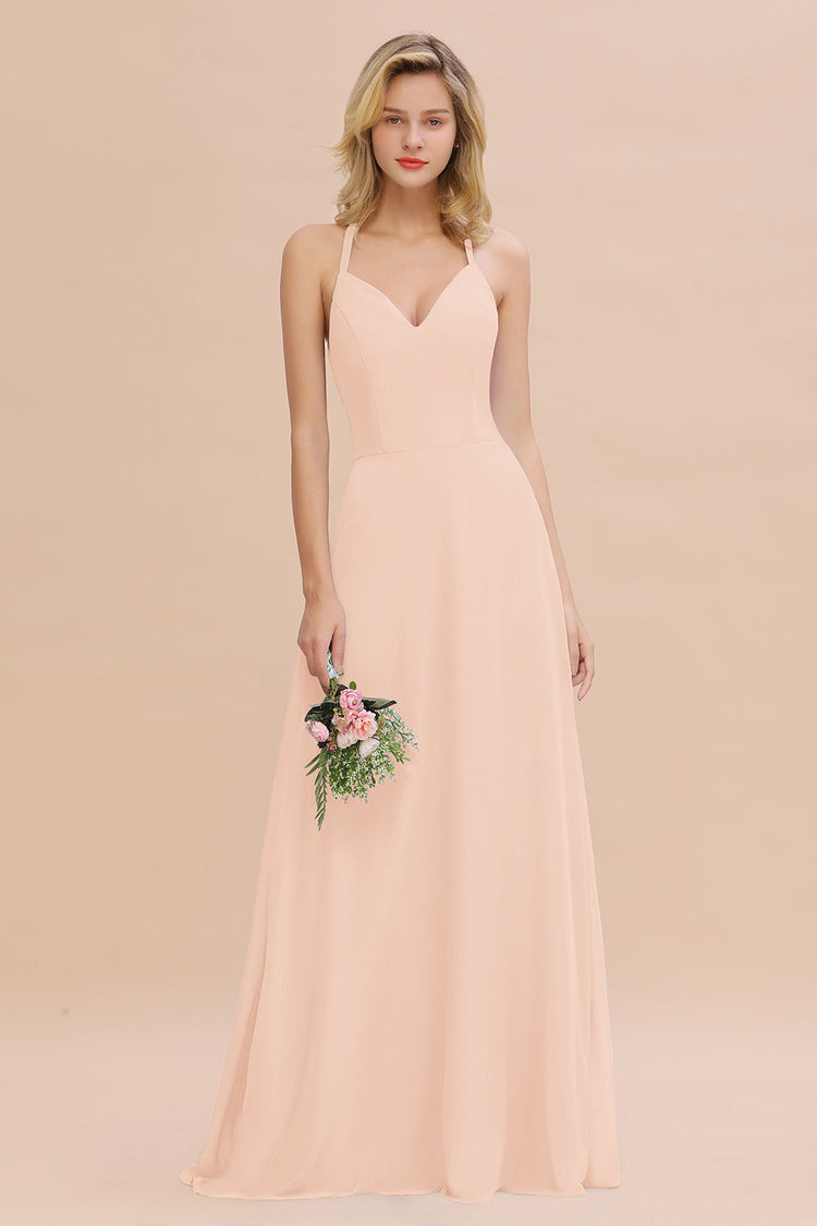 Spaghetti Strap Pleated A-Line Chiffon Midi Bridesmaid Dress in Dusty Blue main image 0