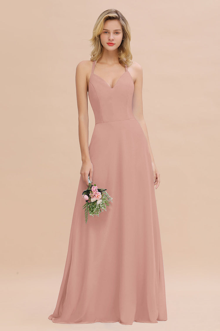 A-Line Spaghetti Straps Chiffon Bridesmaid Dress in Almond main image 0
