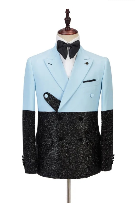 Stanford Stylish Blue Peaked Lapel Double Breasted Slim Fit Men Suits For Prom