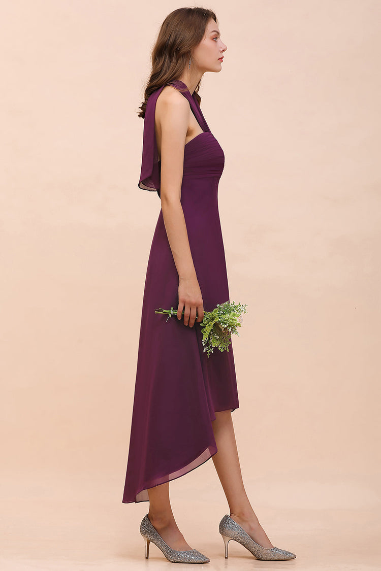 Halter Chiffon Dress with Bow Sash Grape