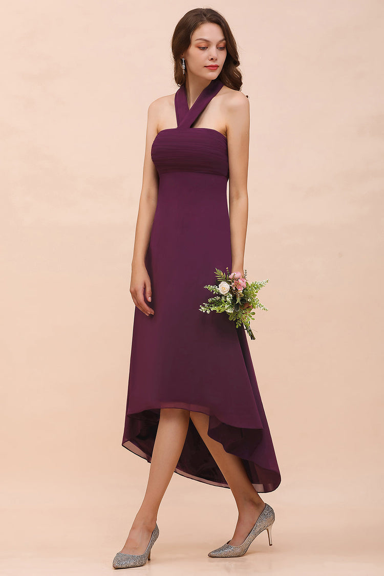 Halter A-Line Chiffon Midi Bridesmaid Dress in English Rose main image 0