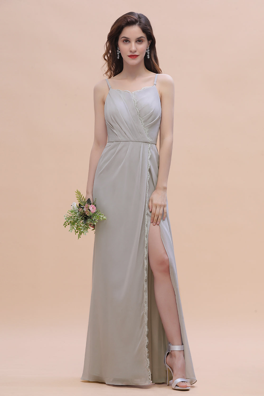 Stylish Long A-Line Chiffon Bridesmaid Dress With Slit-BIZTUNNEL