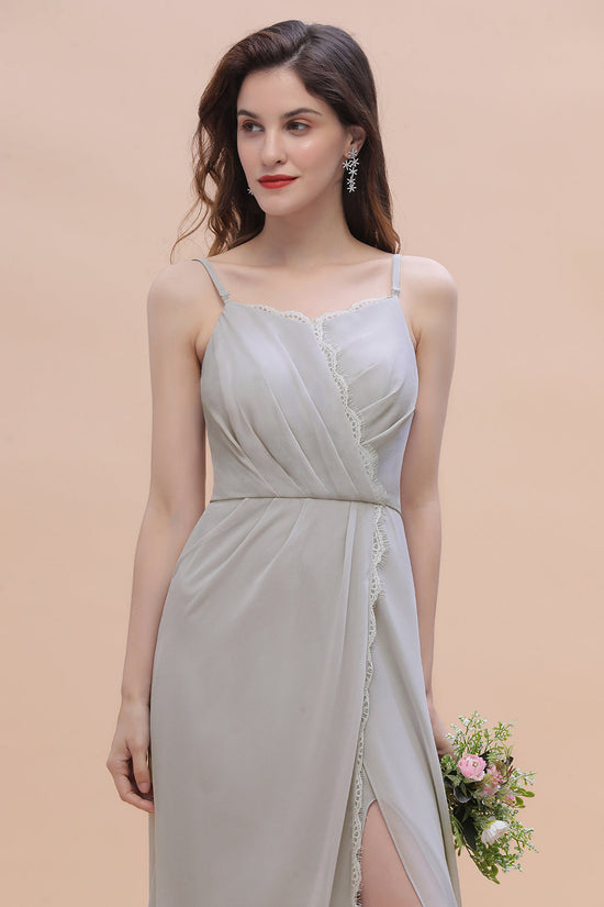 Stylish Long A-Line Chiffon Bridesmaid Dress With Slit-BIZTUNNEL