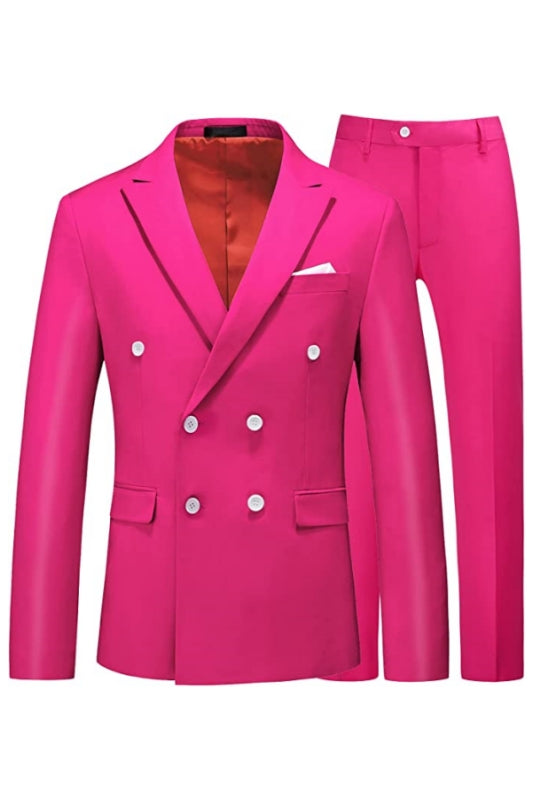 Basil Stylish Rose Red Peaked Lapel Double Breasted Men Suits For Prom